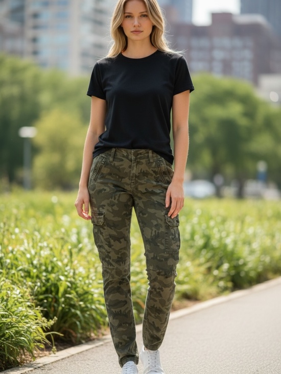 Ashley Mason Denim - Ashley Mason Pants Junior Size 1/25 Camo Cargo Jeans Zip Pockets Size 1/25